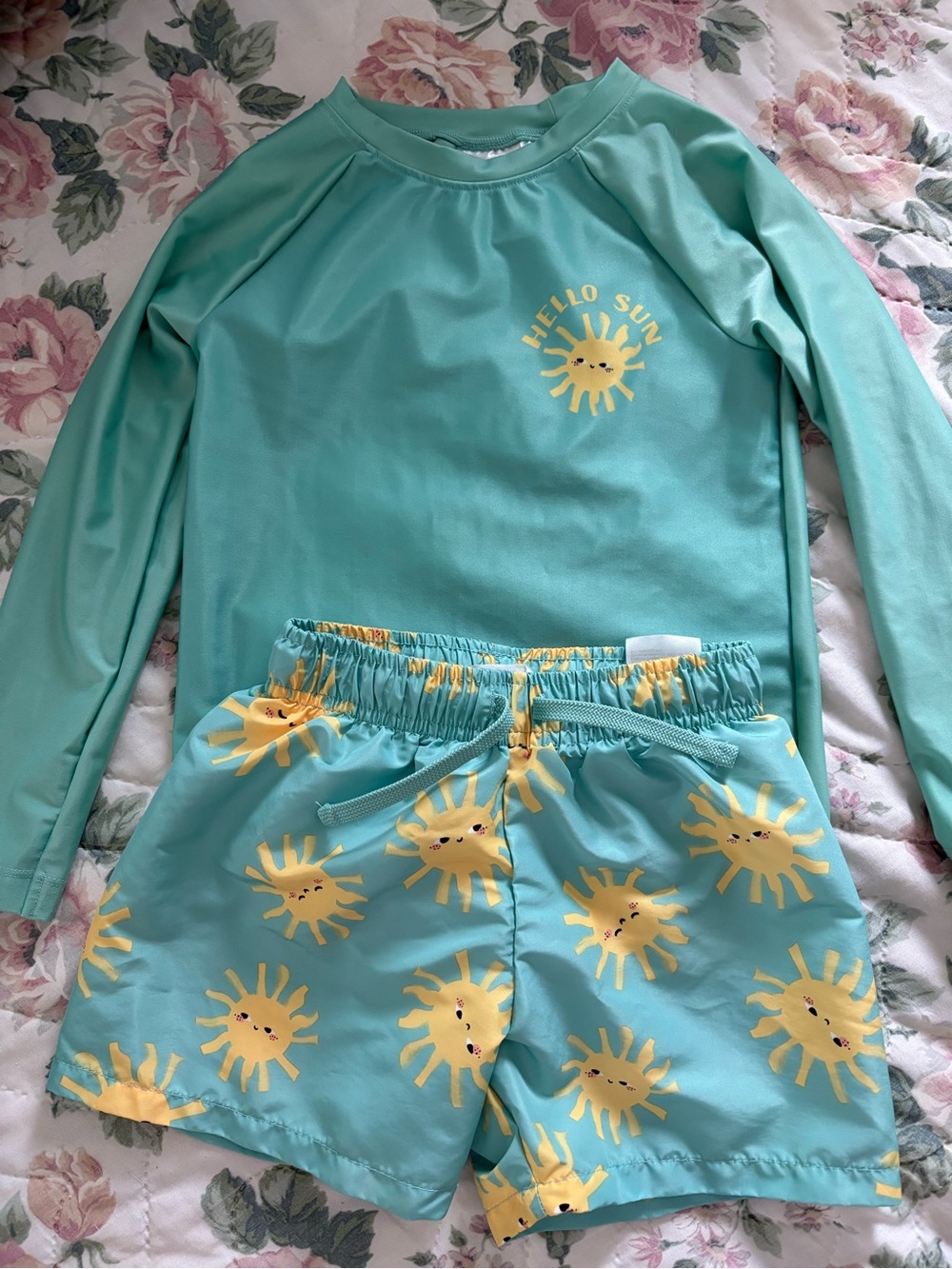 H&M Mint Green & Yellow Sun-Print Kids Swimming Set